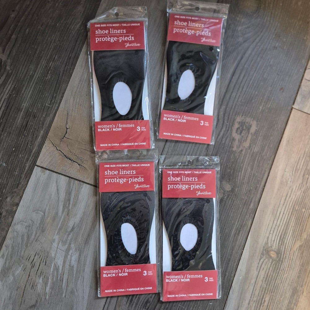 12 Pairs Juncture Womens Shoe Liners Black One Size Fits Most 4 Packs of 3 Pairs